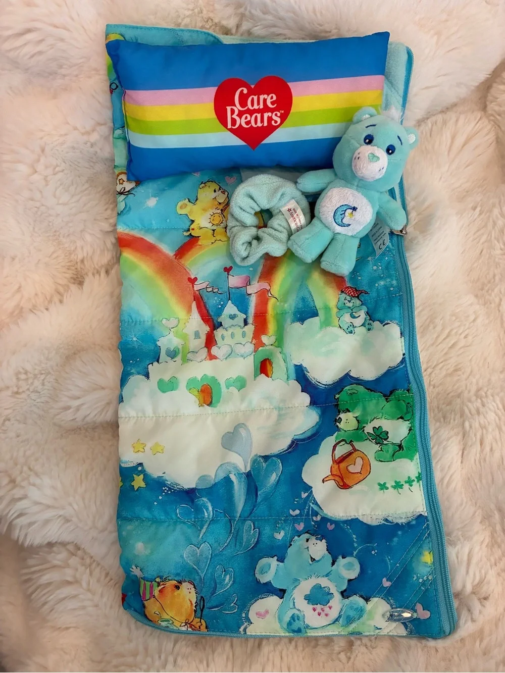 American Girl Doll Care Bears Blue Rainbow Sleeping Bag Set